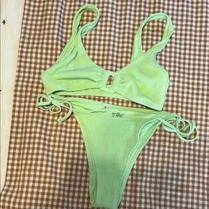 Aerie Lime Green Textured Ribbed Bikini Set